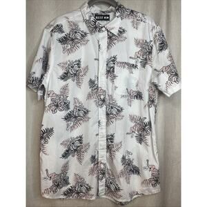 REEF Men's Hawaiian White Island Print Short Sleeve Button Up Shirt - Sz Medium